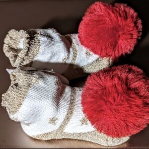 MUD PIE Valentine's Red Pom Pom Rattle Toe Baby Bootie Socks Gift